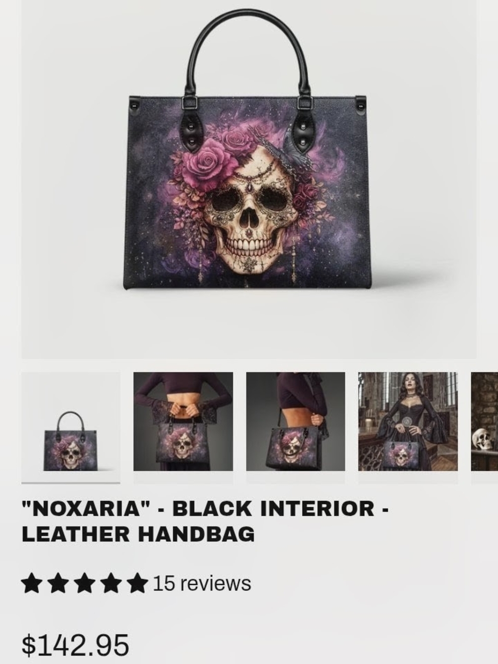 Noxaria Skullette Skull & Roses Tote in Purple and Black 3 PC Set
